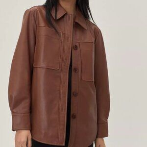 NWOT Nasty Gal Real Leather Pocket Detail Shirt Jacket